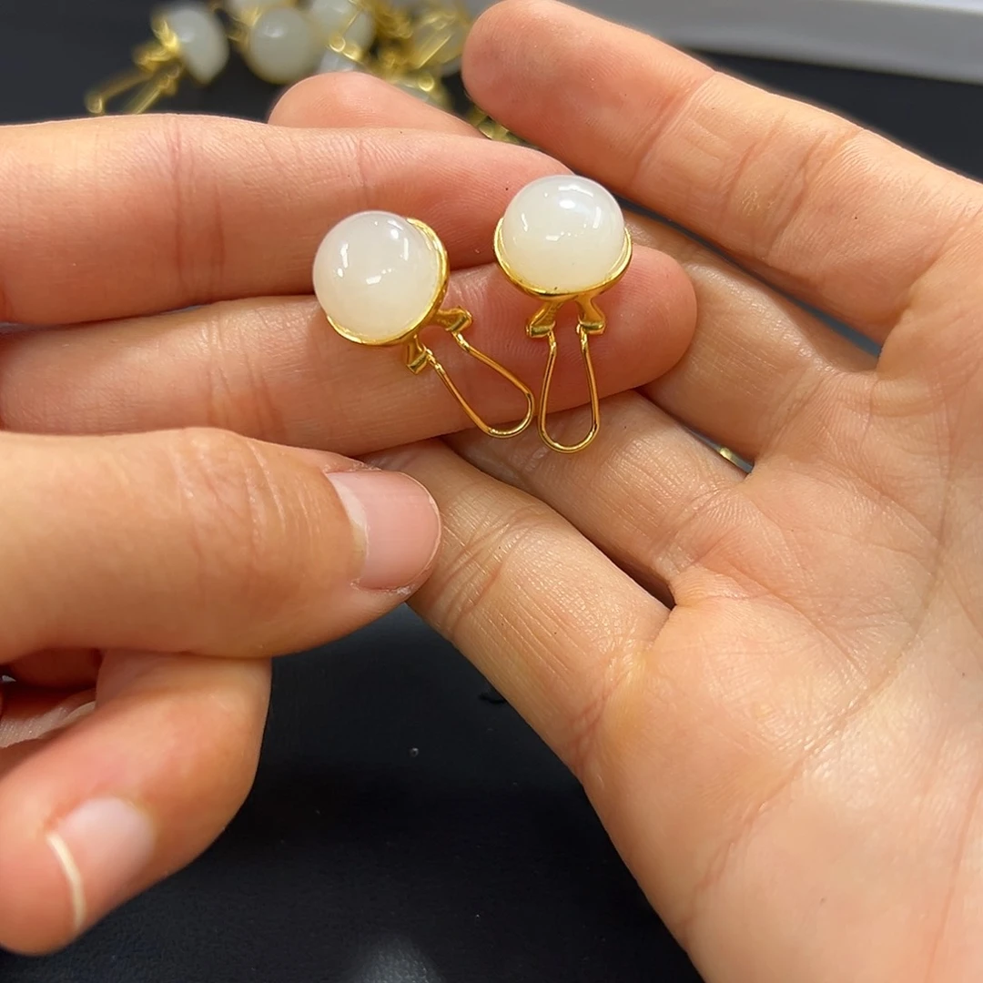 和田玉耳饰银S925镶嵌乔*