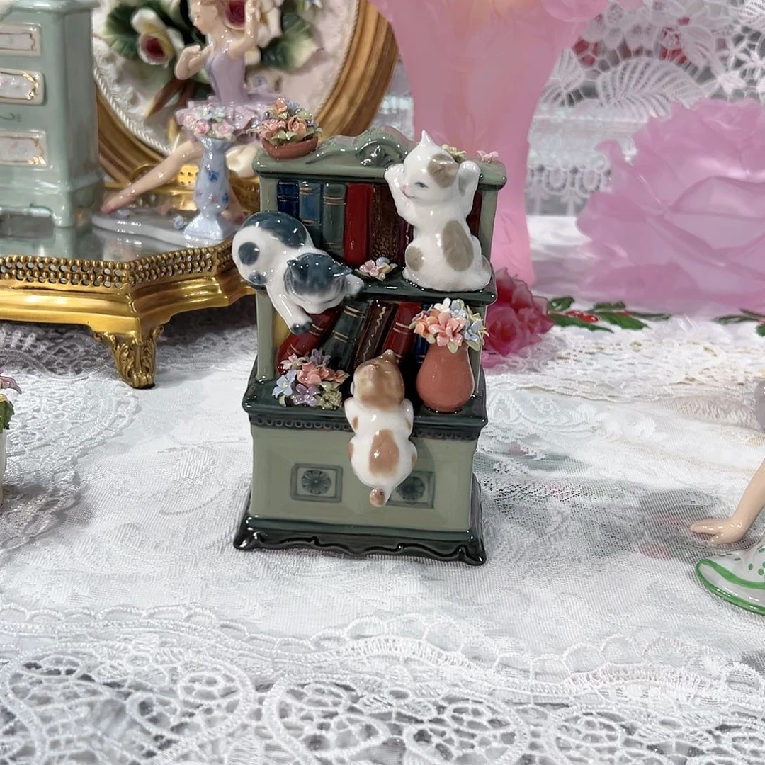 陶瓷0281骨瓷猫咪书柜音乐盒