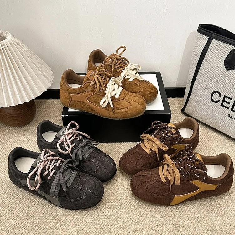 自留版~内增高5cm软皮复古阿甘鞋女2025秋冬新款加绒休闲德训鞋潮