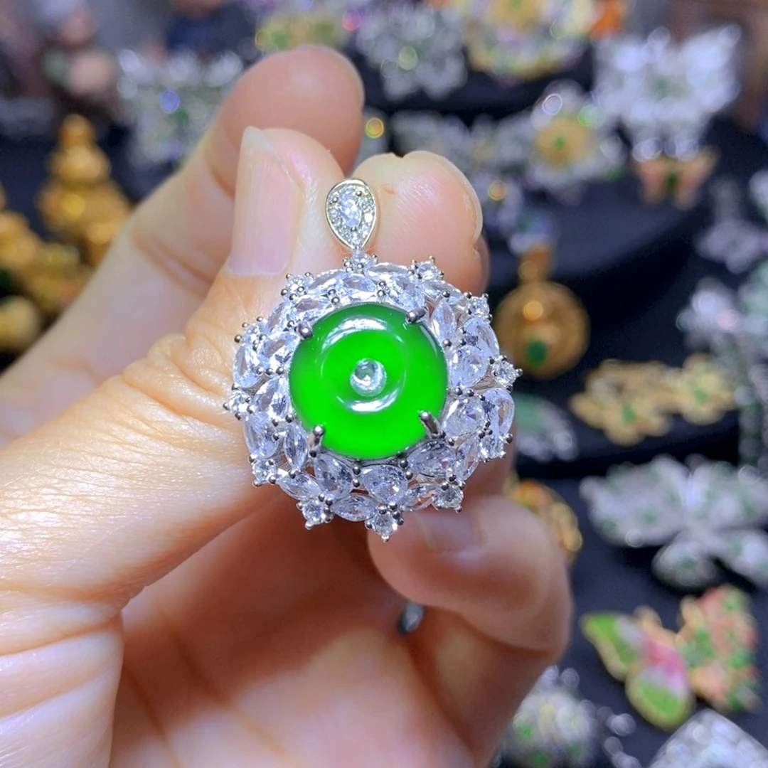 翡翠银S925镶嵌套链天然翡翠