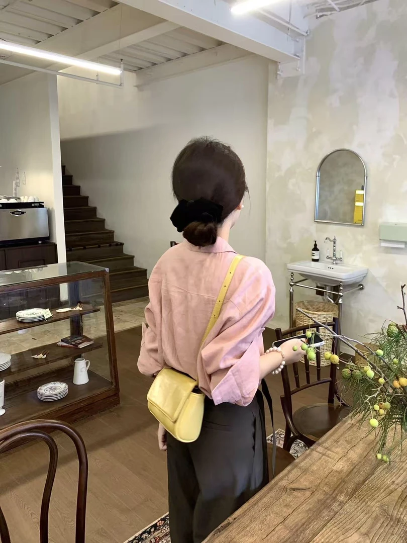 2025秋季新款茶系盐系通勤穿搭配一整套粉色衬衫西装裤两件套装女