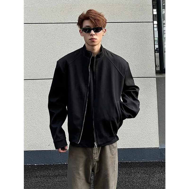 黑色立领垫肩外套男款春秋季cleanfit高级感痞帅美式短款西装夹克