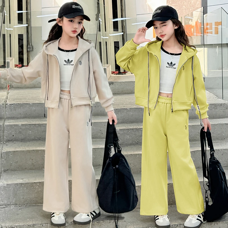 女童运动服套装春秋新款儿童连帽卫衣女孩韩版洋气两件套6-12岁潮
