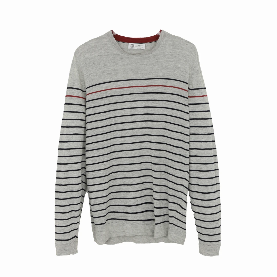 Brunello Cucinelli 男士亚麻条纹套头针织衫 8378037991700763