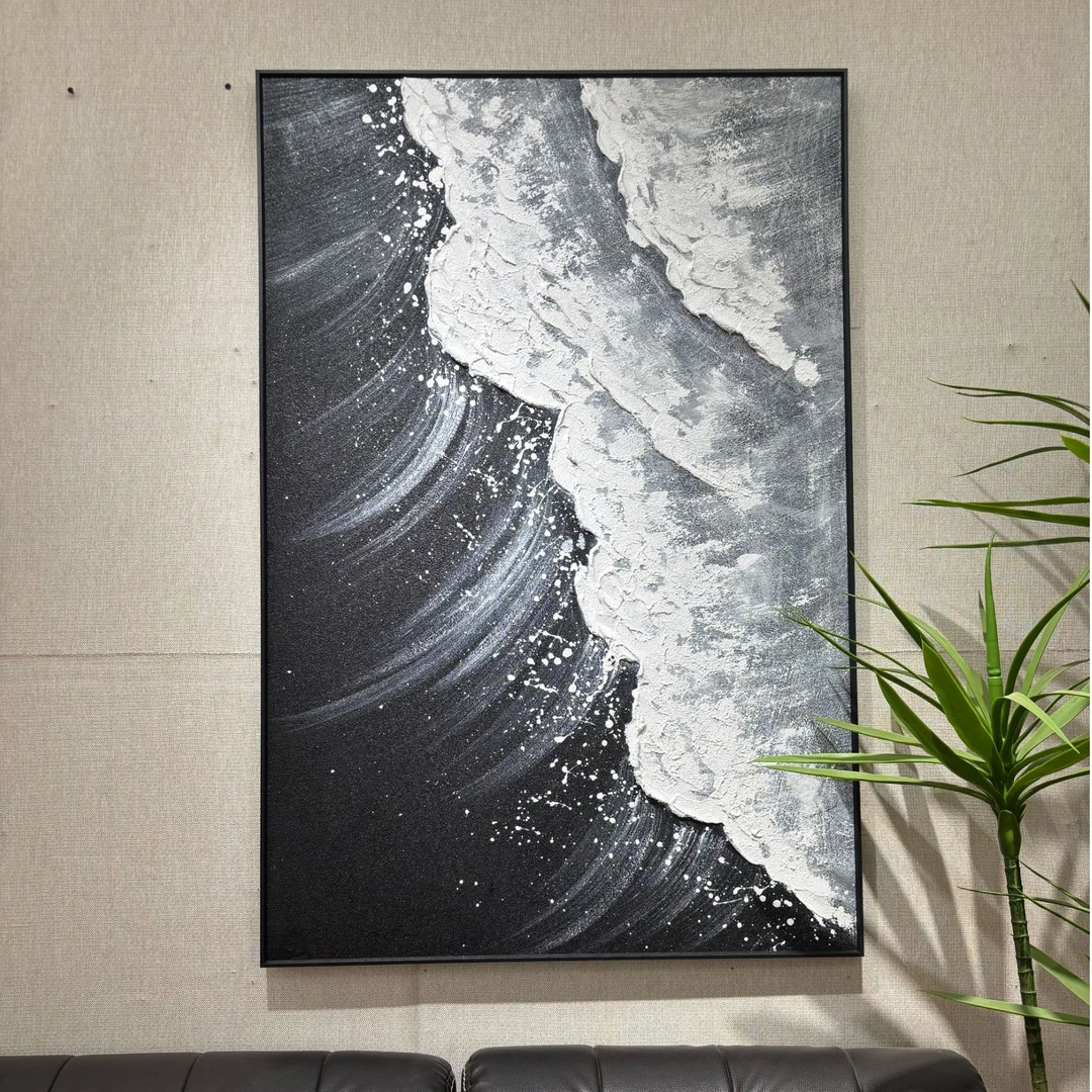 y127手绘油画黑白肌理沙发客厅背景墙挂画玄关走廊挂画装饰画