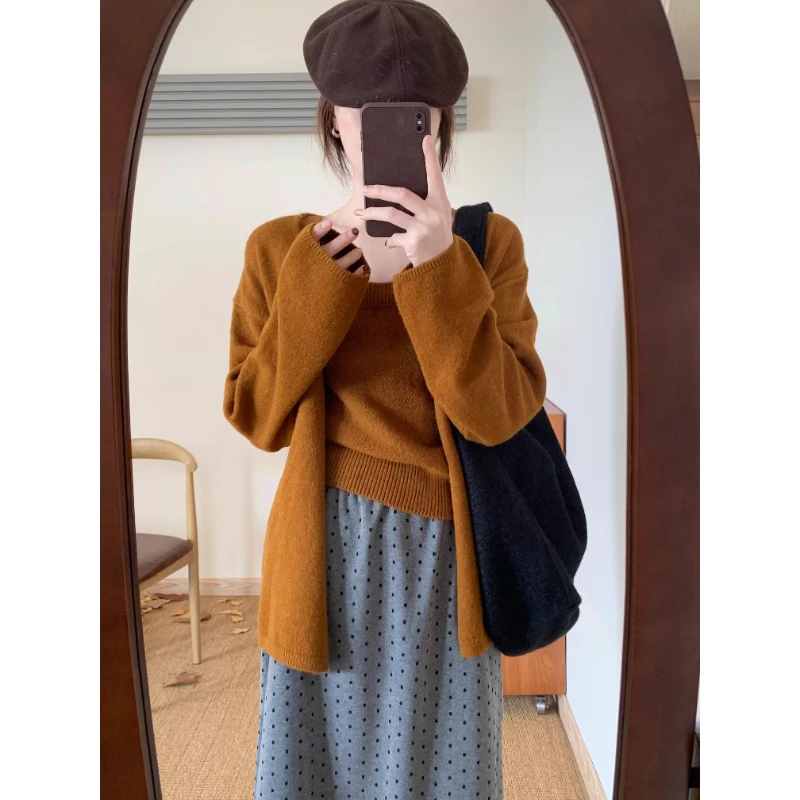 温柔风宽松纯色针织开衫吊带背心两件套秋冬款氛围感减龄洋气毛衣