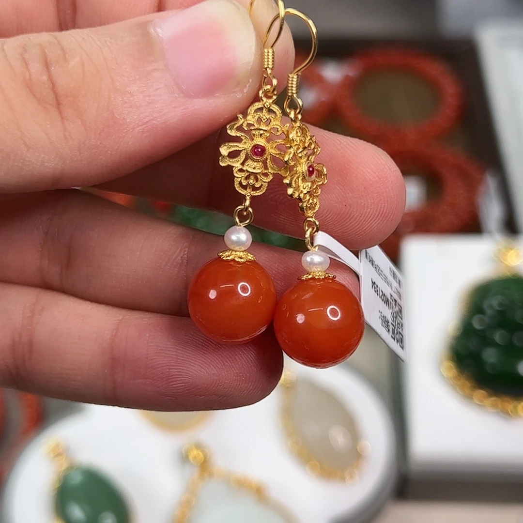 未镶嵌耳饰南红玛瑙