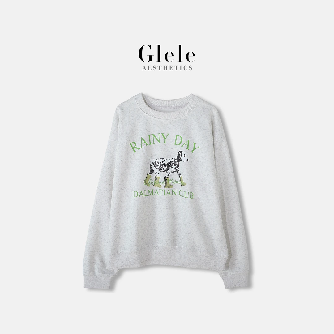 Glele私服【卡通小狗卫衣】美式复古雨靴斑点狗字母印花设计卫衣