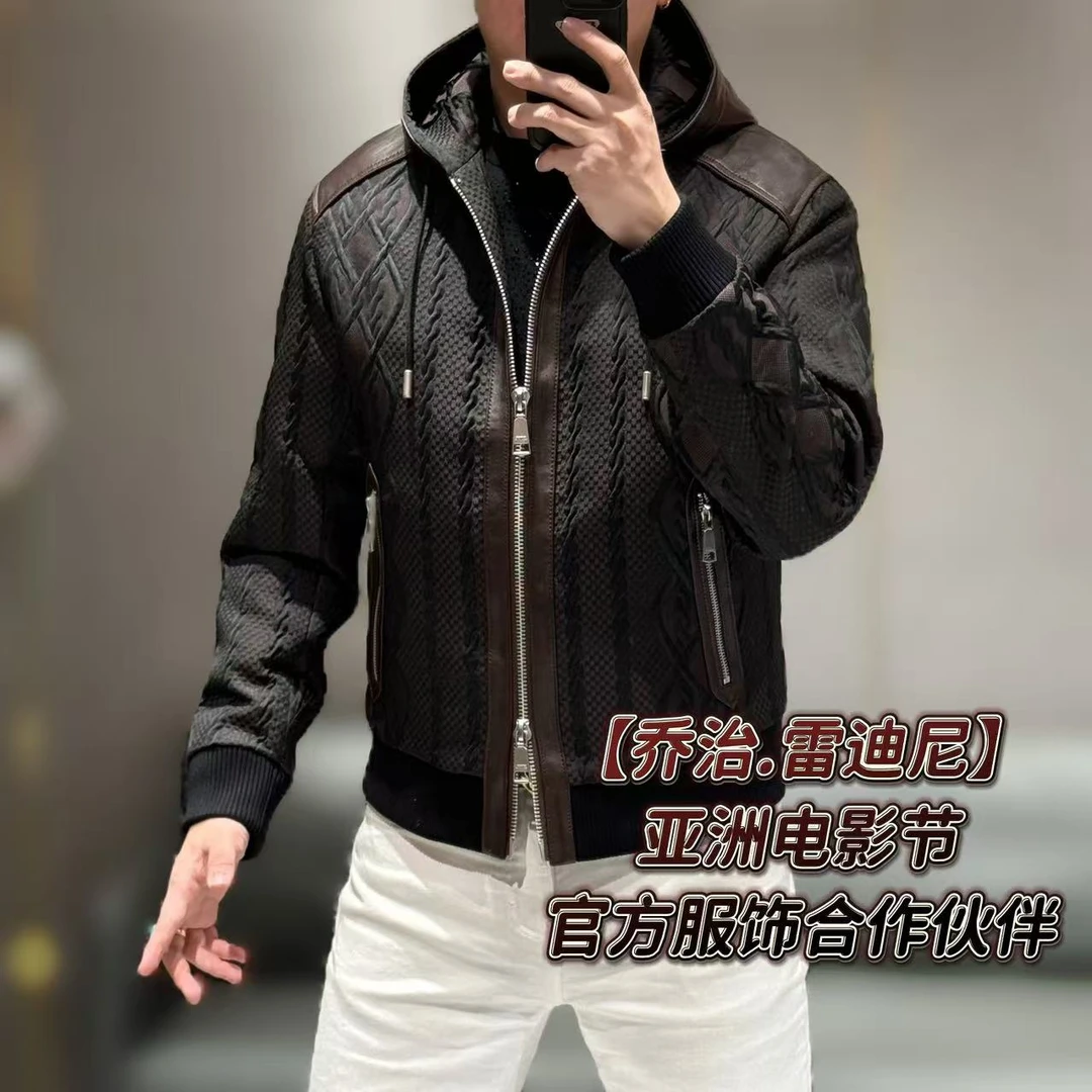 【乔治雷迪尼品牌】6D流体雕塑工艺绵羊皮拼接男士羽绒服3607
