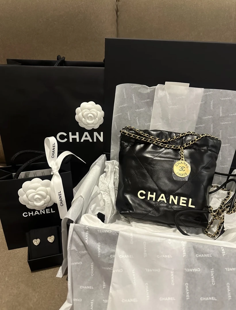 99新 Chanel/香奈儿 黑金白字22bagmini包 芯片款 20cm 14168273