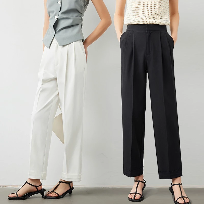 黑色西装裤女知识分子风直筒裤休闲烟管裤遮肉微锥九分神裤