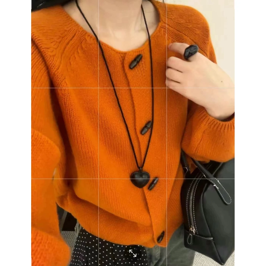 100全羊毛牛角扣开衫」冬季外套宽松针织毛衣女显白洋气（不可机洗