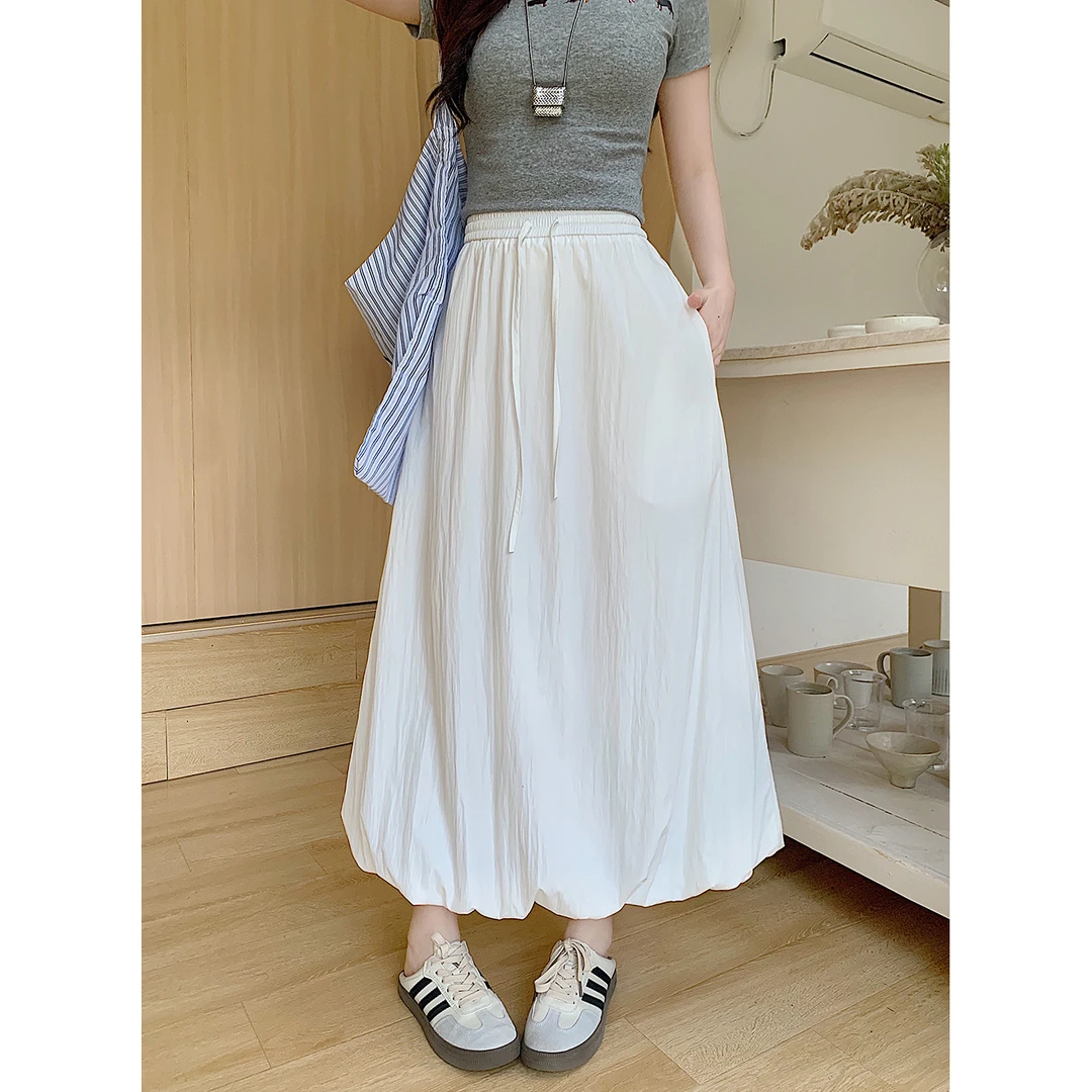 实拍 现货 实价2025大码女装新款松紧高腰蓬蓬花苞裙A字裙子