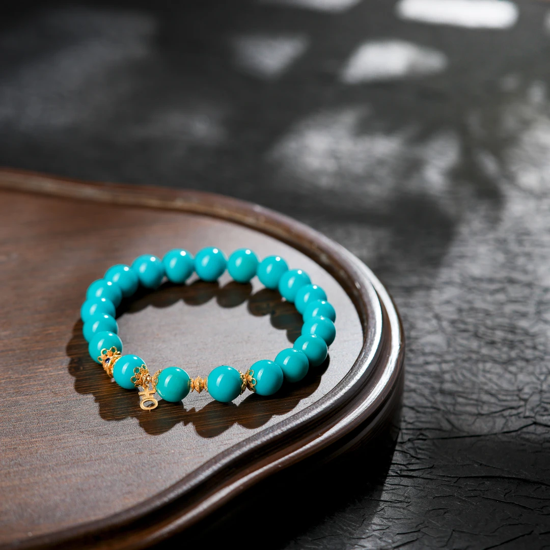 『博姐』·镜星丨绿松石高瓷玉化18K金传世级手串约87mmS6846