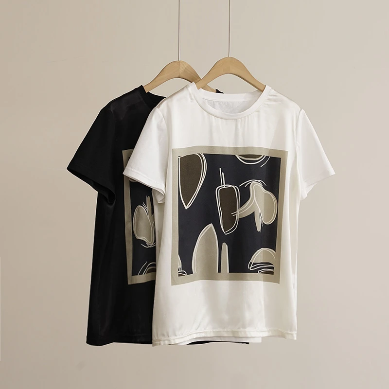 21姆米AB面桑蚕丝女士夏季设计感圆领T恤女士上衣（250355）