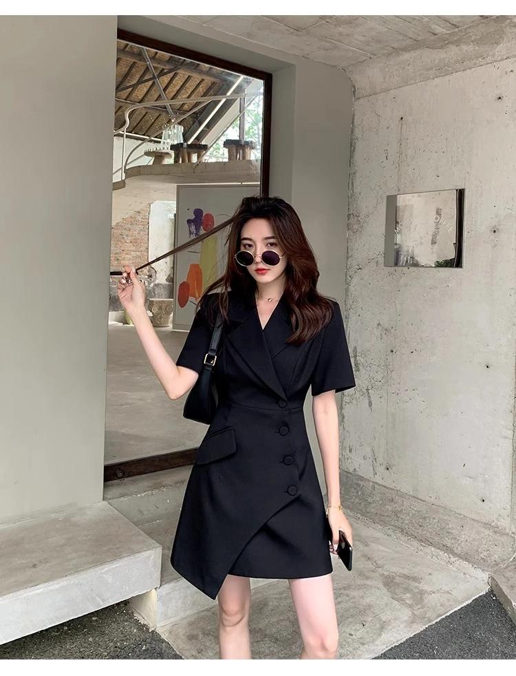 DEXIAN「轻风叙」西装不褪色夏季常规连衣裙小众设计韩版修身#041