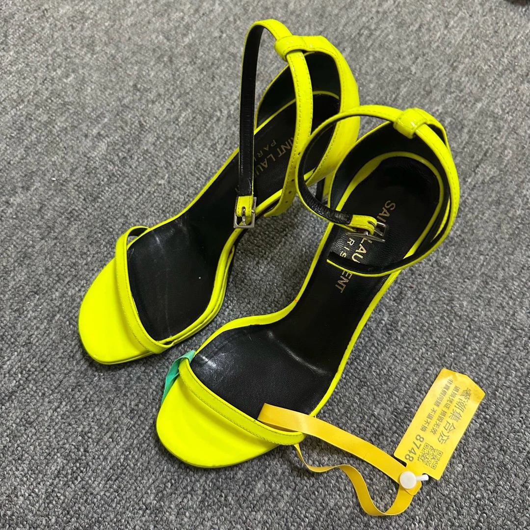 95新 YSL/圣罗兰 露趾细跟高跟鞋 34码/8748