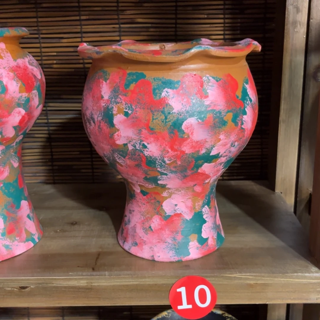 红陶浮雕花盆炸炸炸