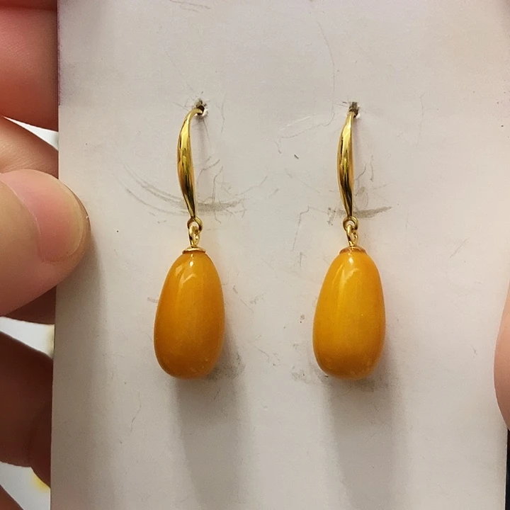 蜜蜡银S925镶嵌耳饰蜜蜡