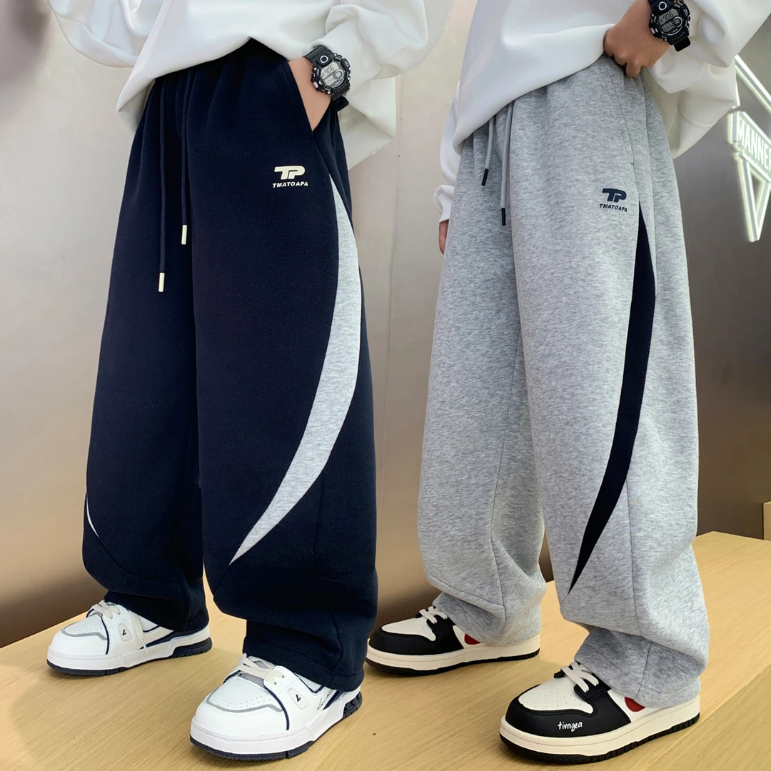 男童卫裤春秋新款弯刀拼色儿童运动长裤中大童2025秋装季小学生潮