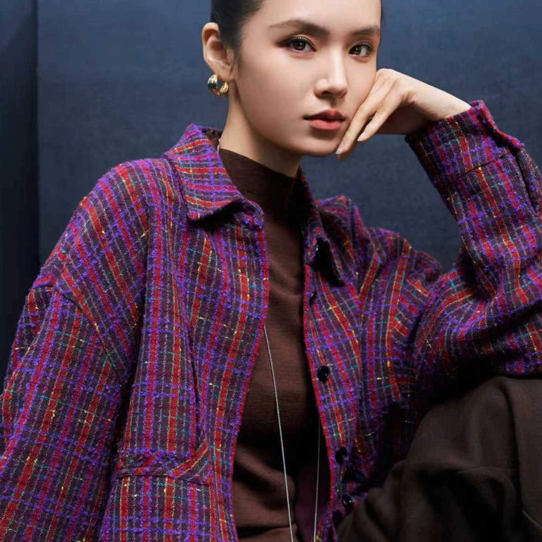 LIVELY.YAN【店铺同款】冬季款格纹时尚复古小香风衬衫