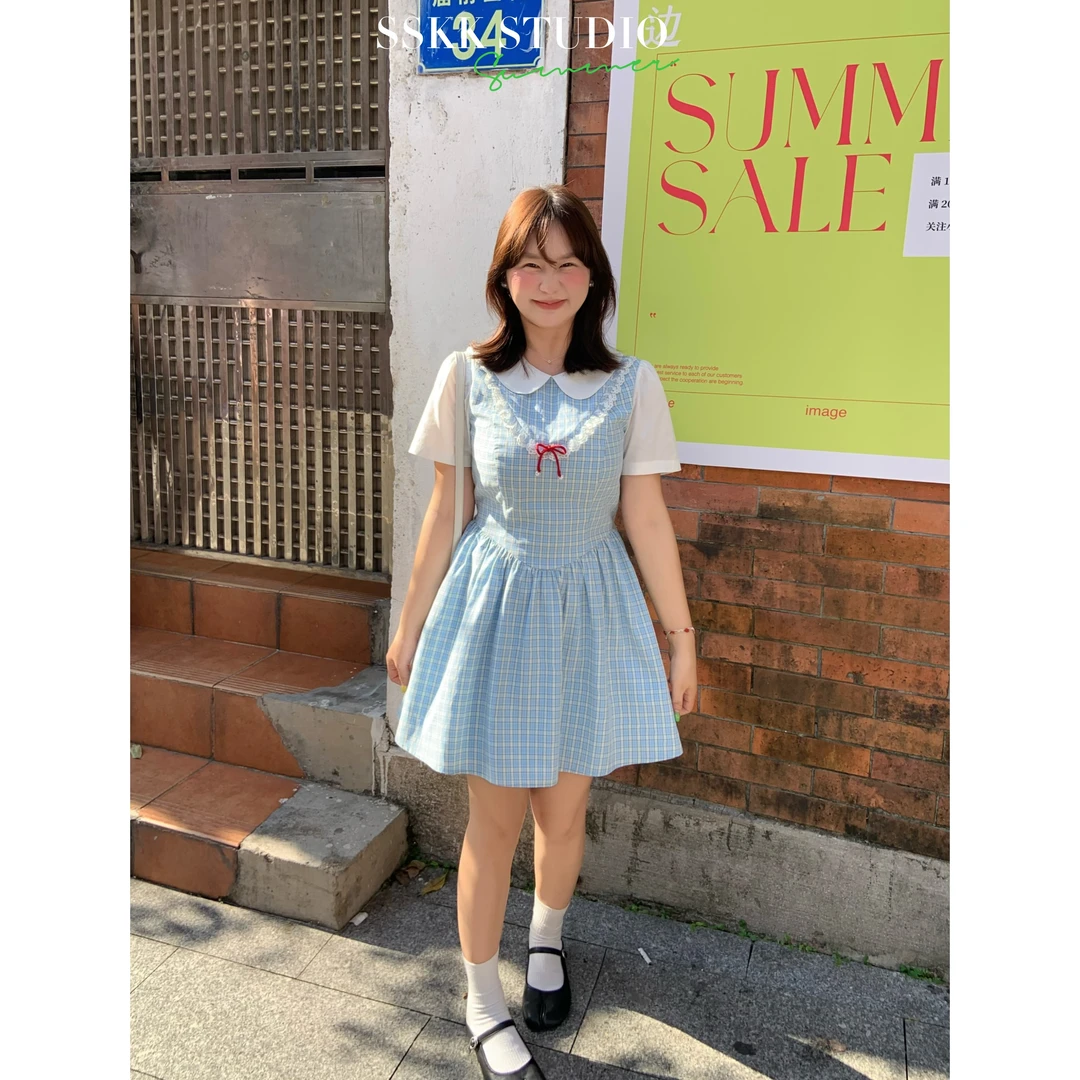 KMZY/KMZY山_山【甜妹本甜】微胖女装娃娃领甜美可爱韩系收腰连衣裙