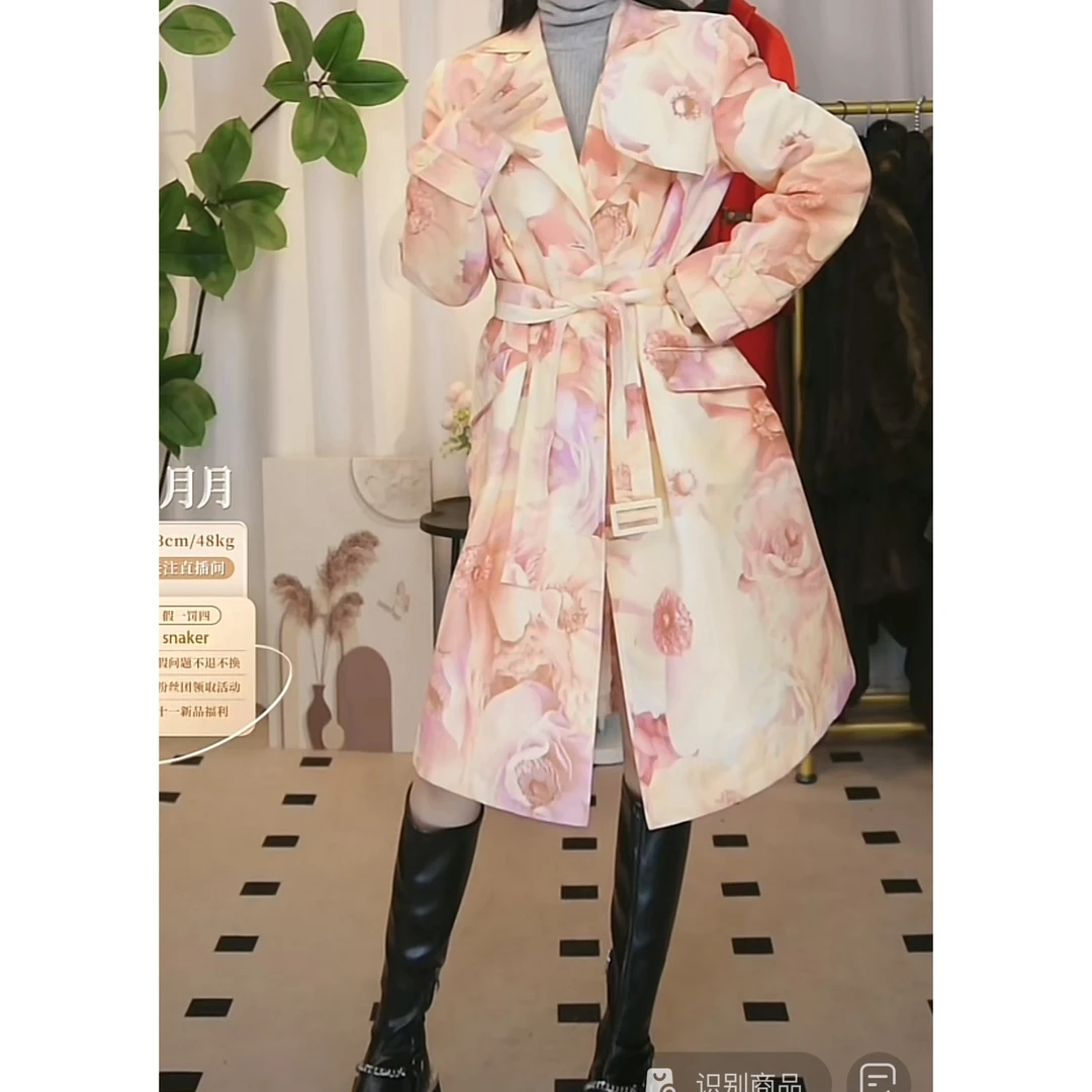 95新 FERRAGAMO/菲拉格慕 花卉印花长款风衣/fy0937