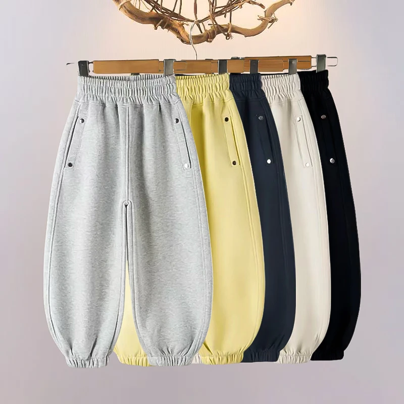 【挺括有型】重磅340克25春款男女童弯道宽松裤LenKid-钉扣一字兜