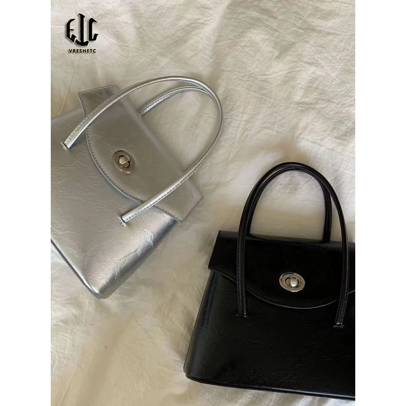 韩系高级银色辣妹手提包2025夏季新款小众设计纯色通勤单肩斜跨包