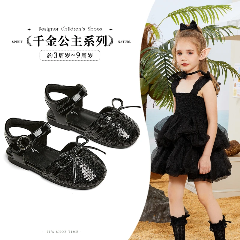 斯纳菲童鞋夏季休闲风公主风凉鞋软底皮鞋大童小女孩女童时尚宝宝