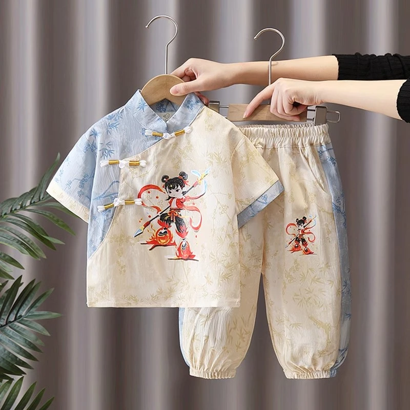 哪吒汉服男童夏季2025新款中国风古装儿童日常可穿新中式薄款套装