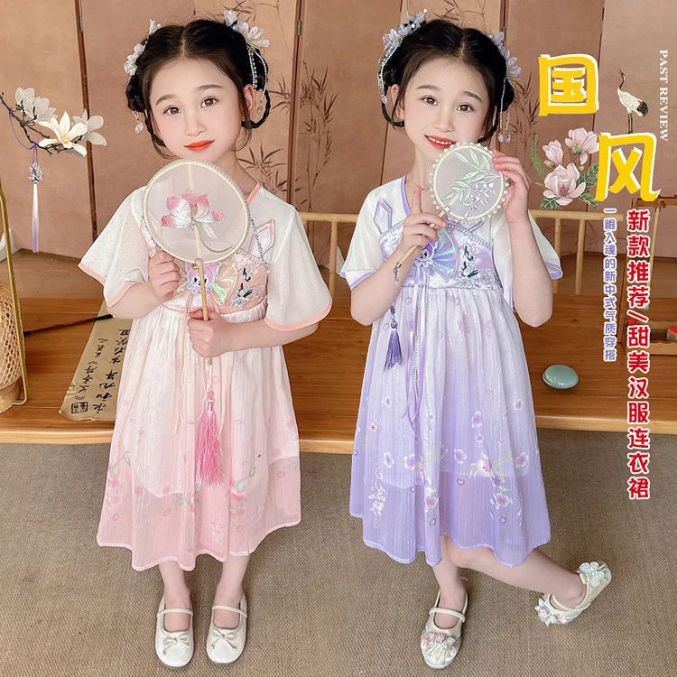女童超仙夏季短袖汉服连衣裙女宝宝古风唐装儿童新中式古装襦裙潮