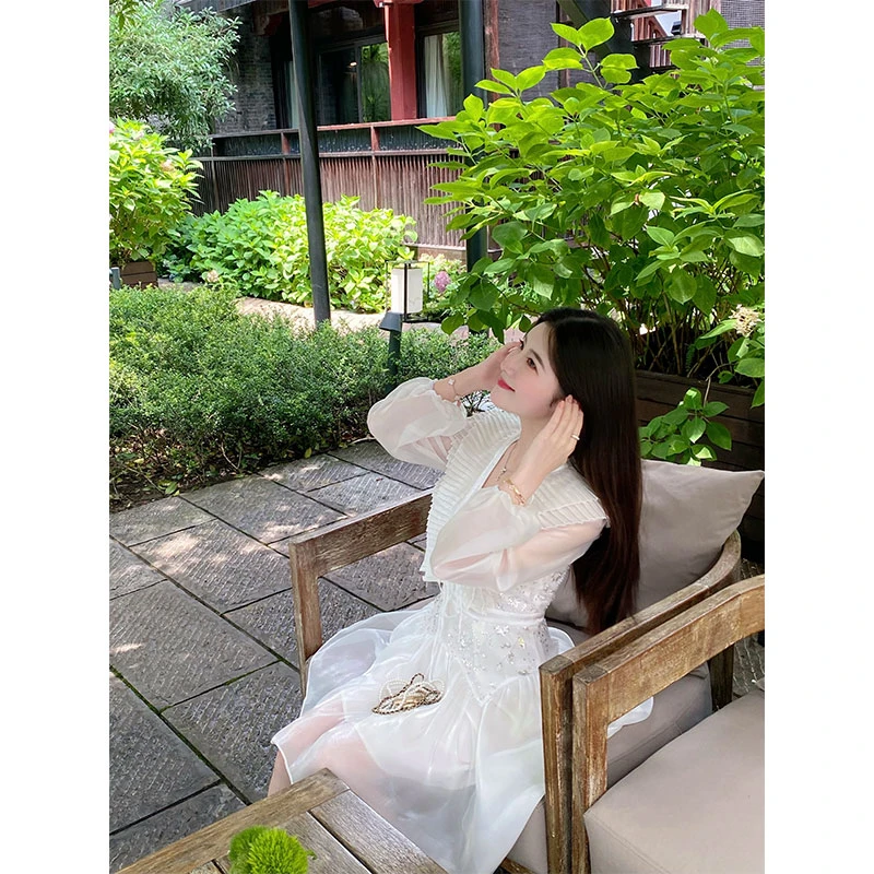 GA盈瓷春季新款白色贵气精致海边度假连衣裙女 23SS0197/23SS0198