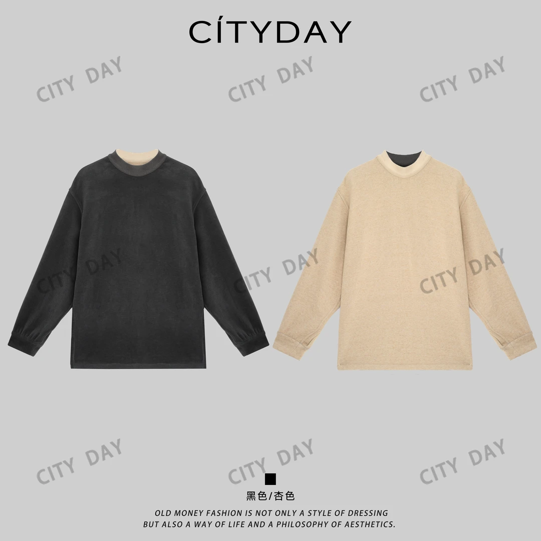 CityDay【楠哥】双面绒·羊毛蚕丝混纺软糯中性长袖T恤 70357