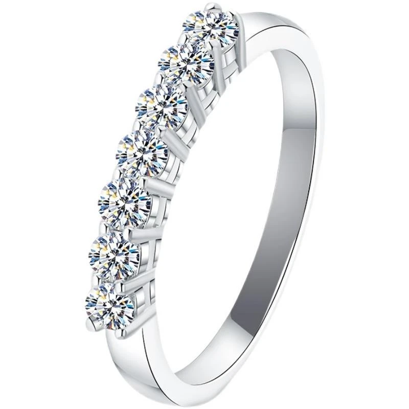 925银莫桑石戒指 【七公主排戒】莫桑石小众设计潮ins戒指女轻奢