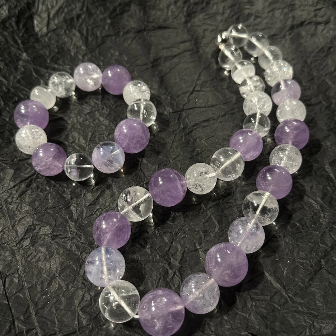 【多肉葡萄】925银天然紫水晶项链+手串套装15-20MM /K615+K614