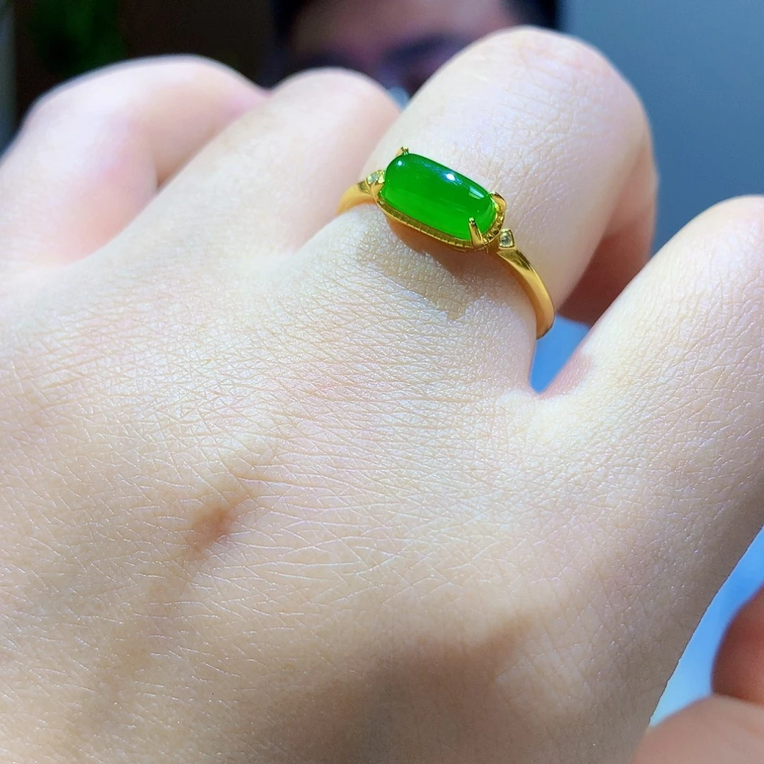 银S925镀金镶嵌戒指和田玉（碧玉）