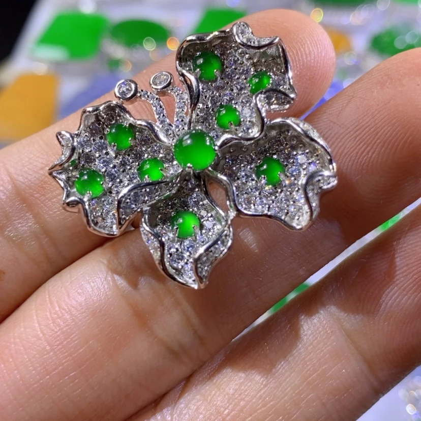 【闪购商品】翡翠挂件银S925镶嵌天然翡翠