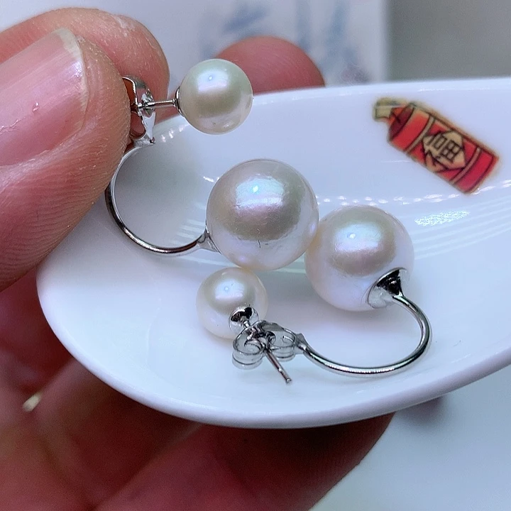 银S925镶嵌耳饰淡水珍珠