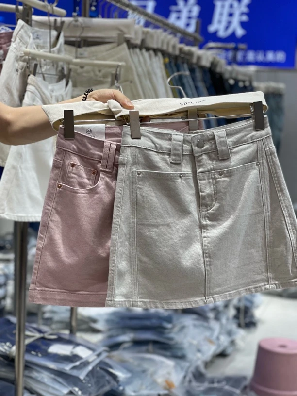 21188、21199夏季新款高腰显瘦防走光脏粉色牛仔半身裙A字包臀短裙