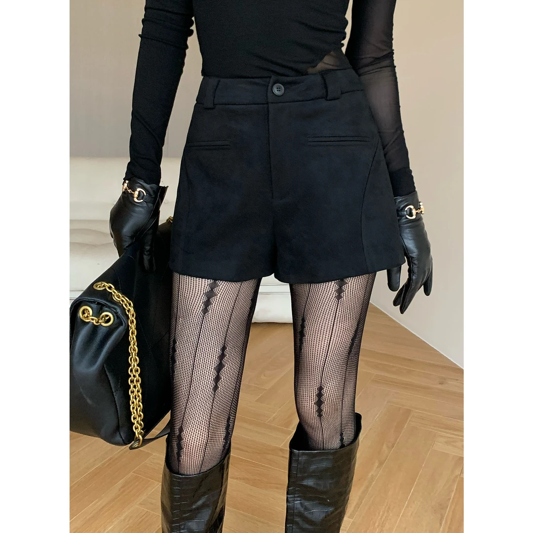 JIJINQI时尚气质网红高腰显瘦外穿百搭黑色宽松短裤女JC12KZPT802