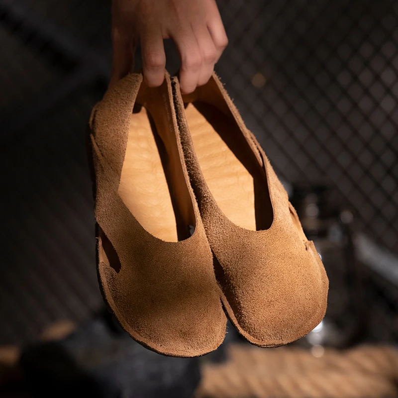 经典镂空极简复古一脚蹬男真皮百搭休闲软底轻便圆头单鞋 2319-08