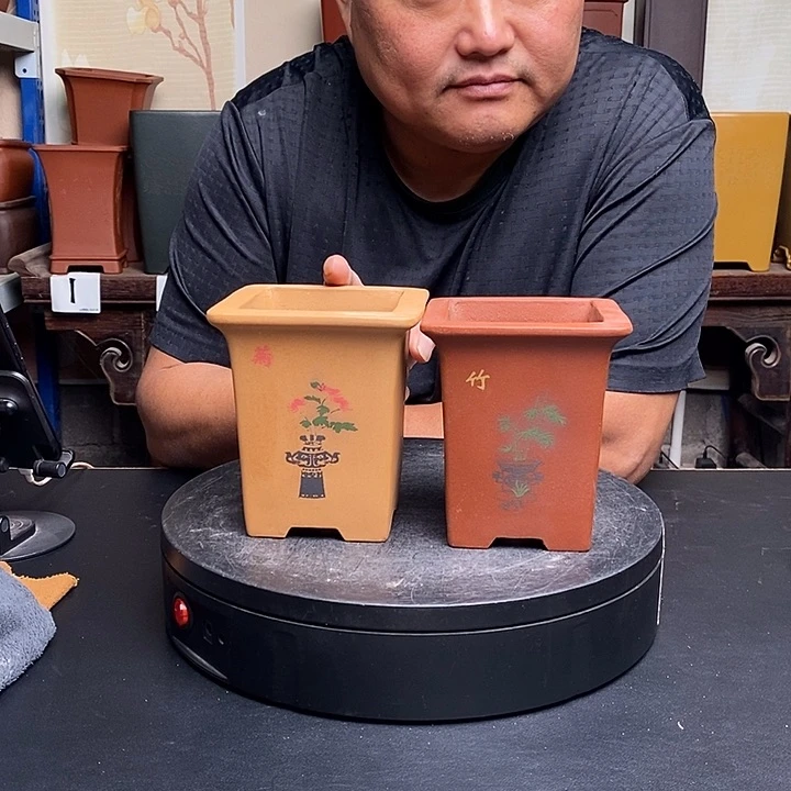 紫砂花盆货号一只两个菊竹