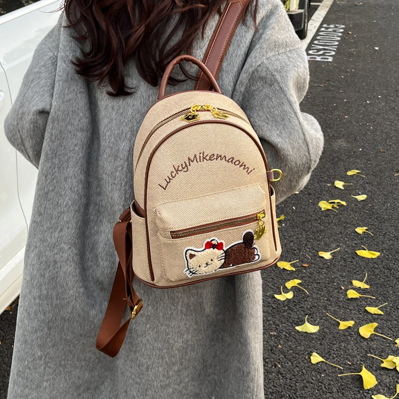 可爱小猫卡通双肩包女大容量学生小背包外出通勤包时尚轻便旅行包