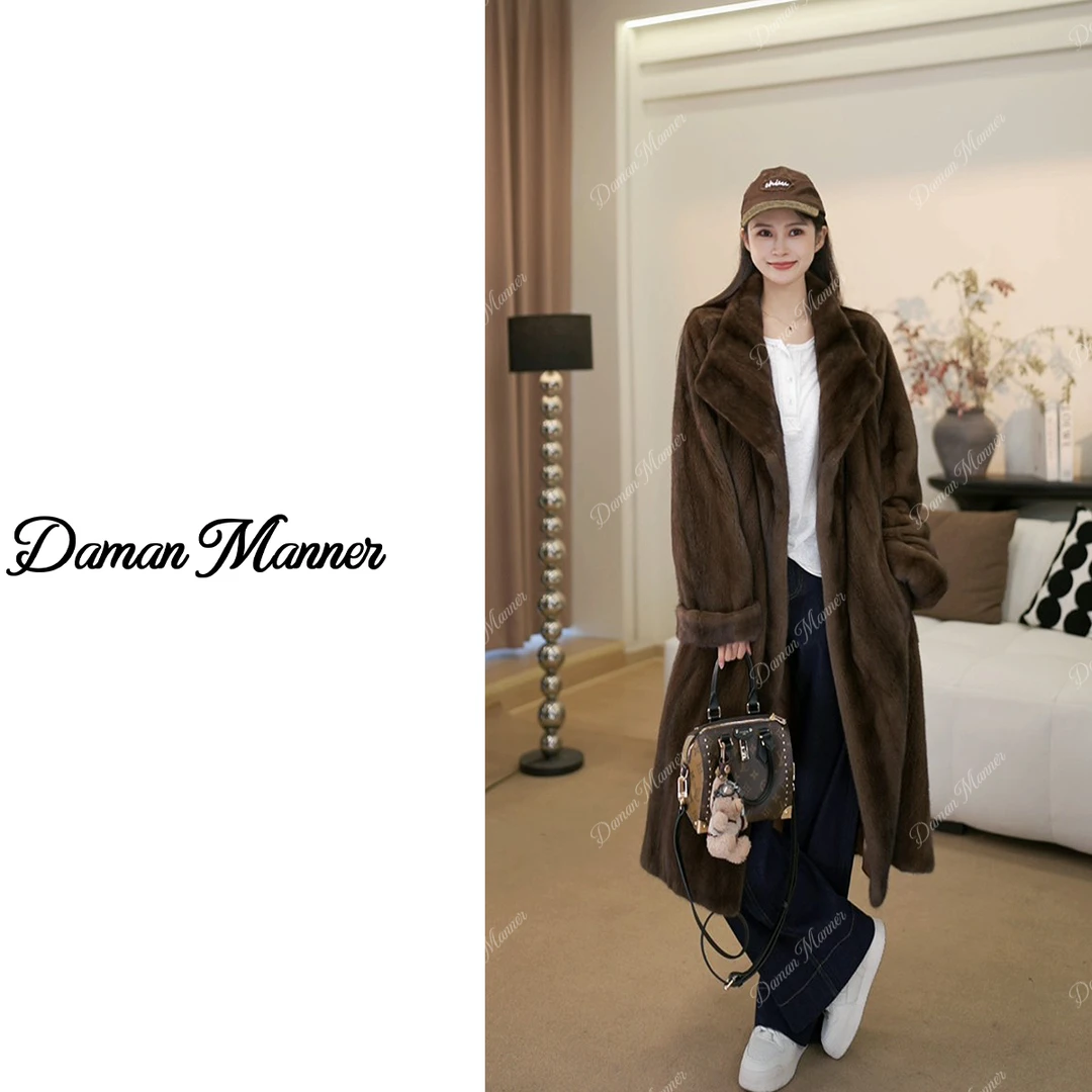 DAMAN | 长款全抽进口天鹅绒小母貂外套经典款水貂皮草25621