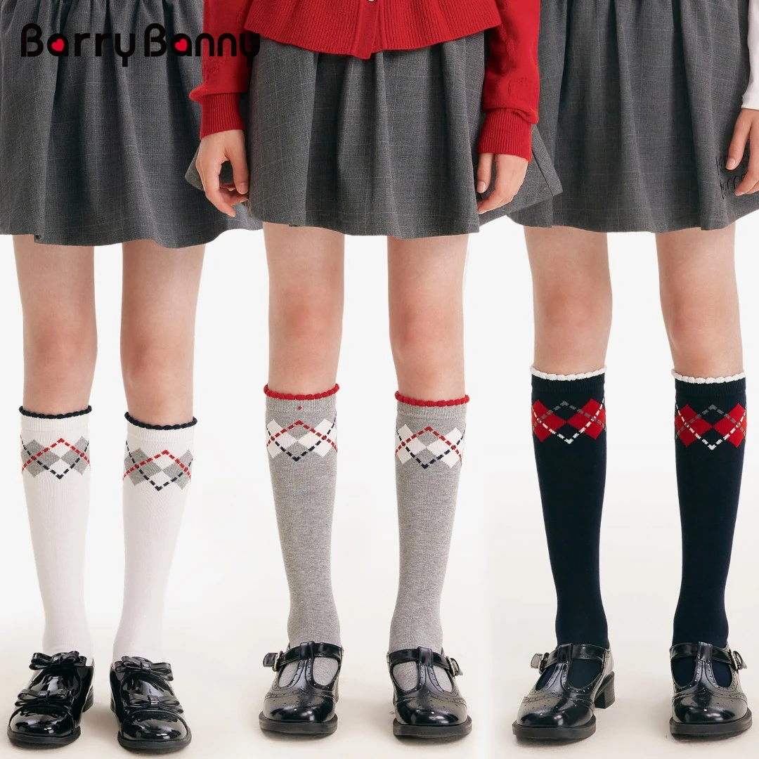 Barrybanny2025女童秋季中筒袜学院风高弹力百搭针织运动袜防臭