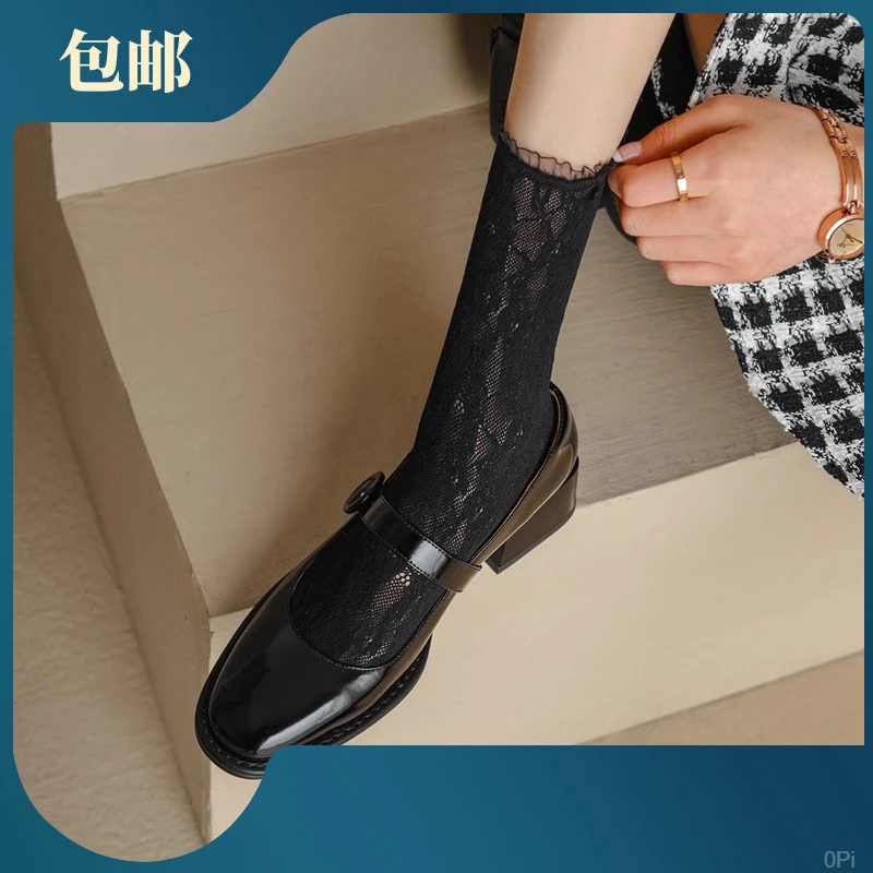 蕾丝袜子女超仙网纱超薄款ins玛丽珍黑白色短中长筒小腿堆堆玻璃