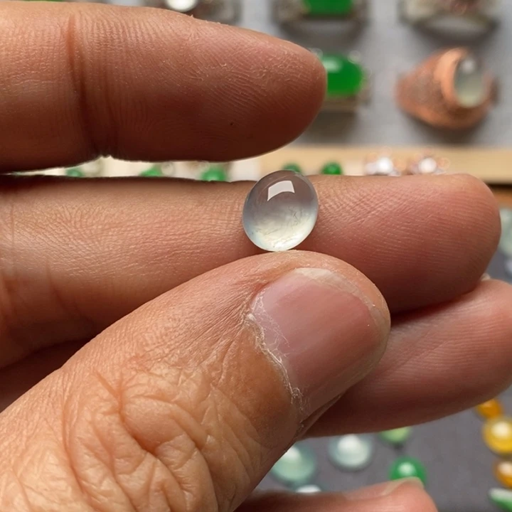翡翠裸石冰种戒面微棉9.4*8*4.9