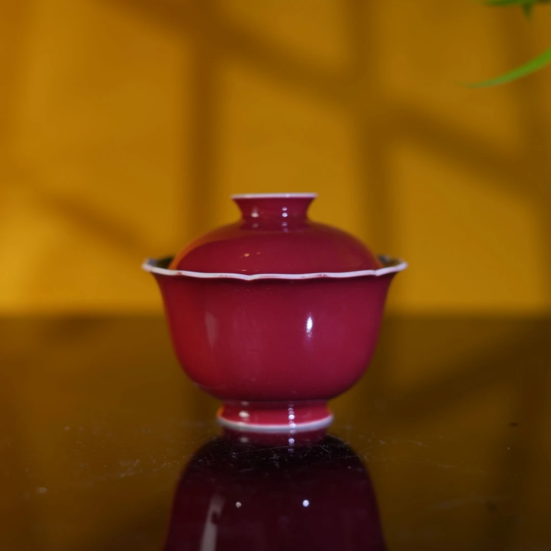 觅纤 霁红重工荷花盖碗-130毫升 MQ481