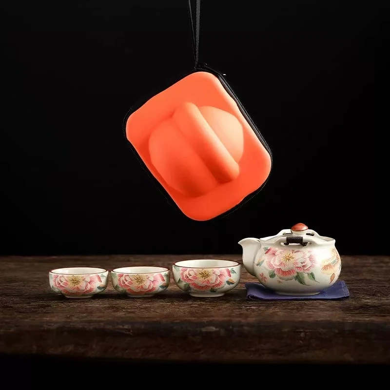汝窑刺绣牡丹一壶三杯zh1061